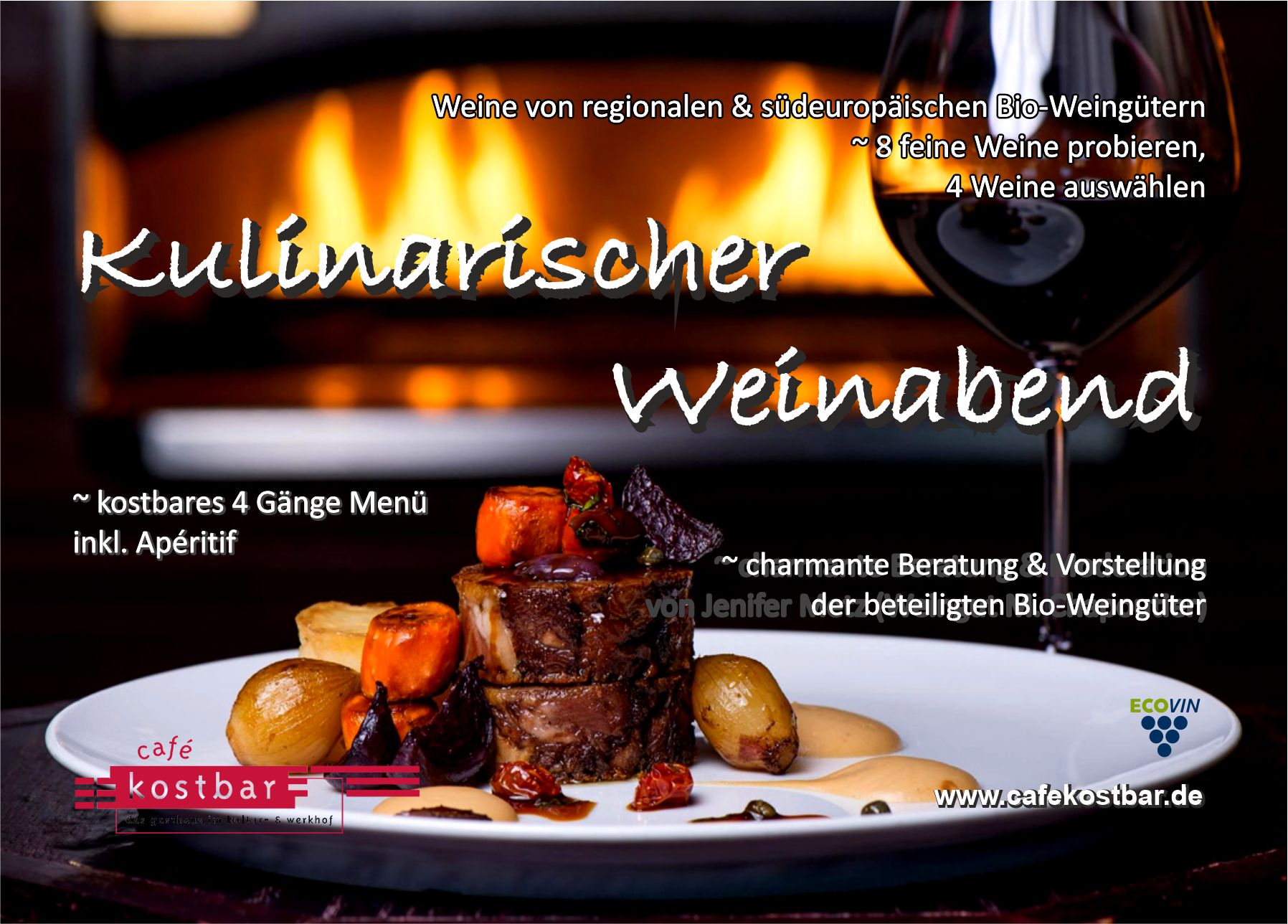 Weinabend auf kulinarisch mit regionalen & südeuropäischen Bio-Winzern zu kostbarem 4 Gänge Menü